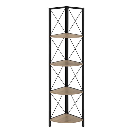 Monarch Specialties Bookshelf, Bookcase, Etagere, Corner, 4 Tier, 60"H, Office, Bedroom, Metal, Laminate, Brown, Black I 3648